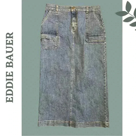 Vintage Eddie Bauer Denim Cargo Skirt Pockets Maxi Size 12 - Picture 1 of 7